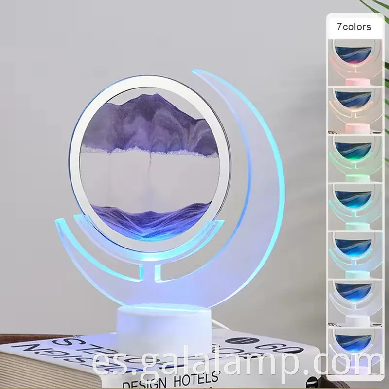 Fascinante lámpara de escritorio de arena que fluye con características de carga coloridas